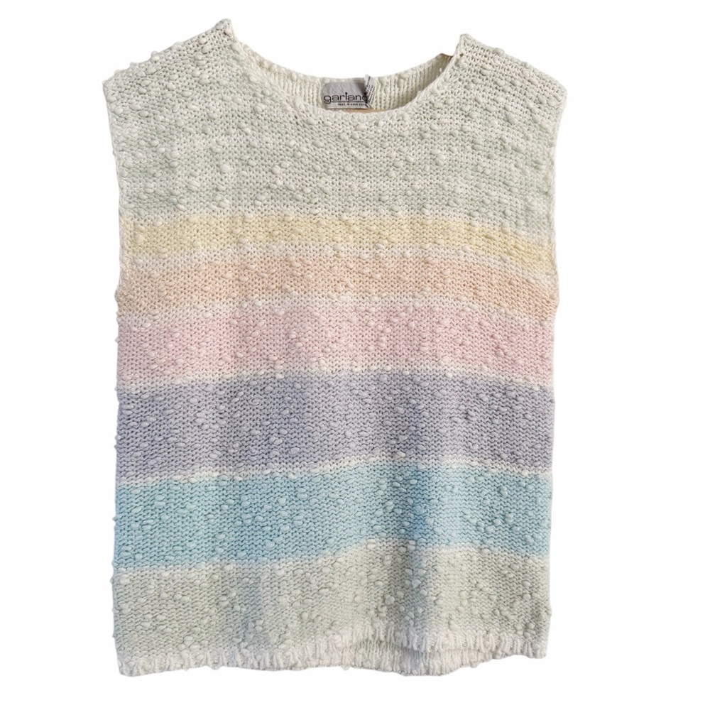 Vintage Coastal Grandma Sweater Pastel Textured Grannie Acrylic Knit Size Medium